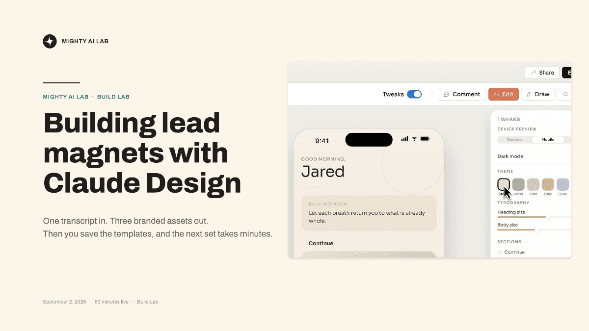 A real Build Lab workshop: Building Lead Magnets with Claude Design